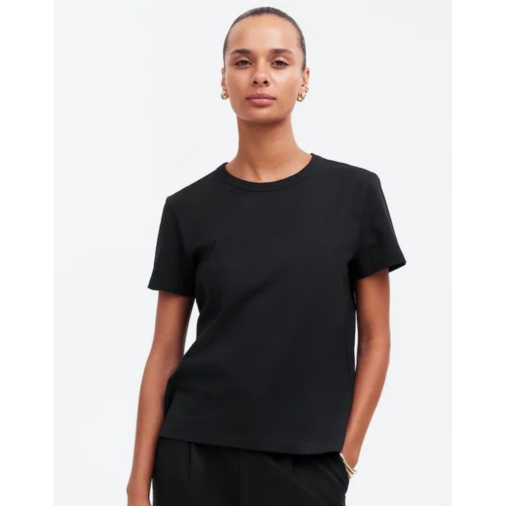 Madewell The Perfect Crewneck‎ Tee in Allday Jersey Black Cotton NS581 Small NEW